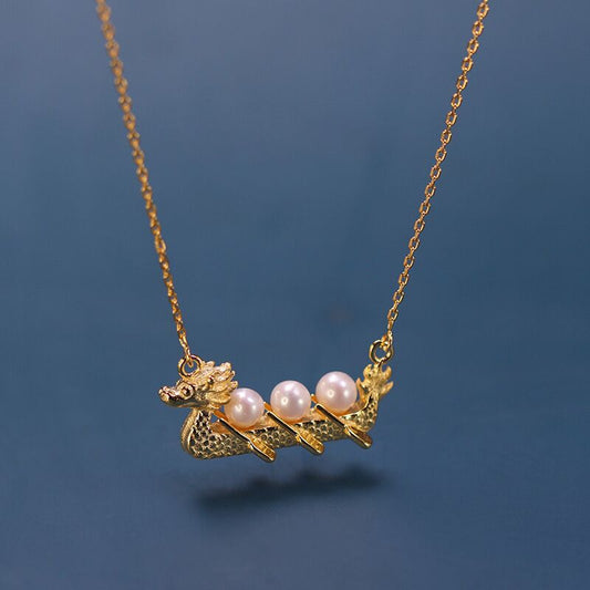 Dragon boat pendant with pearl Wander + Pray