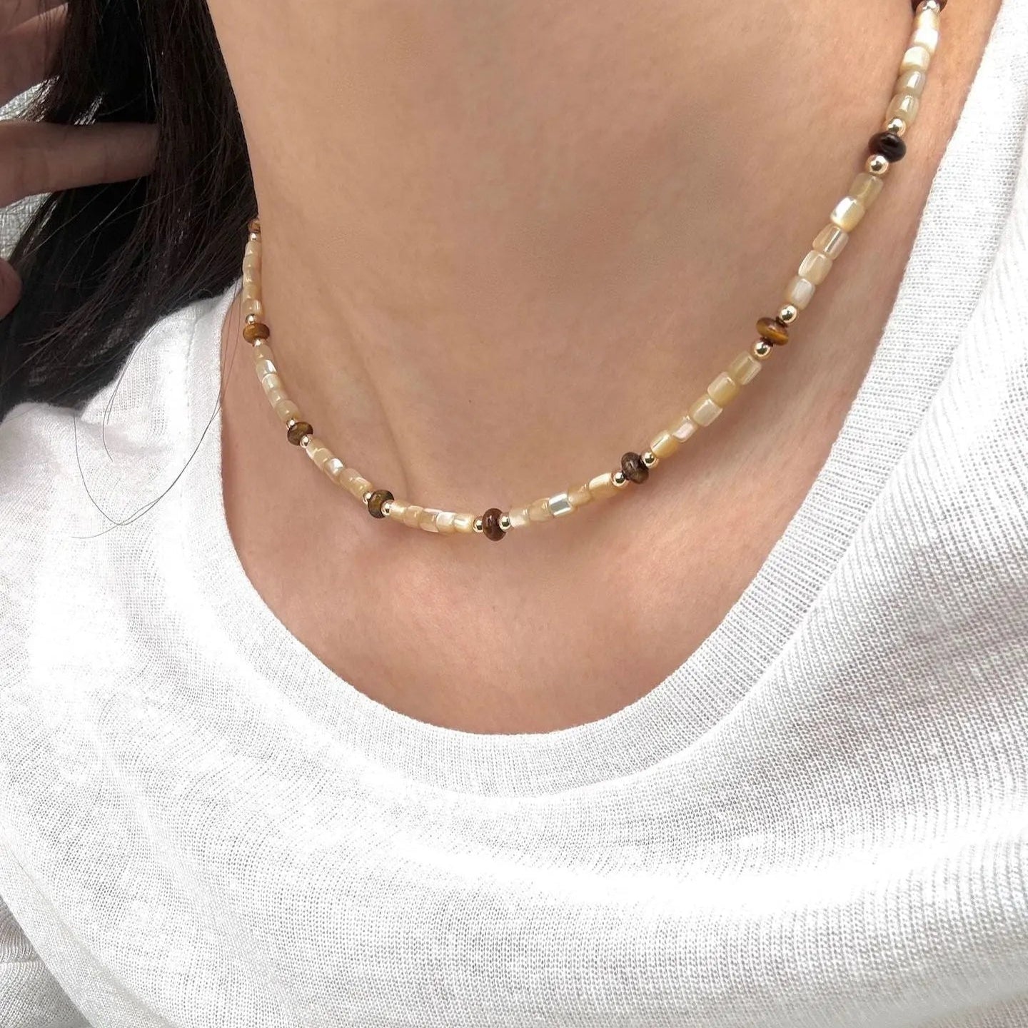 Barrel beads Shell Necklace Wander + Pray