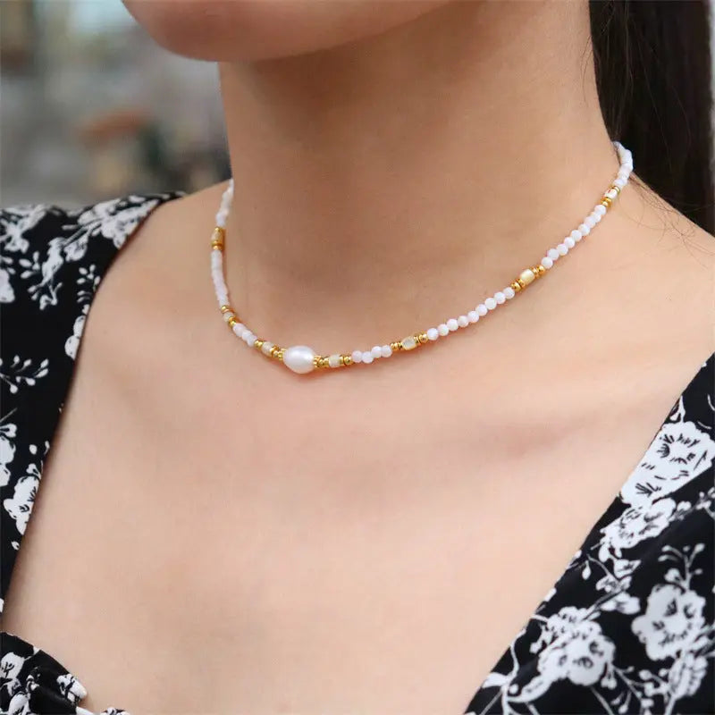 Greek Natural Shell Pearl necklace Wander + Pray