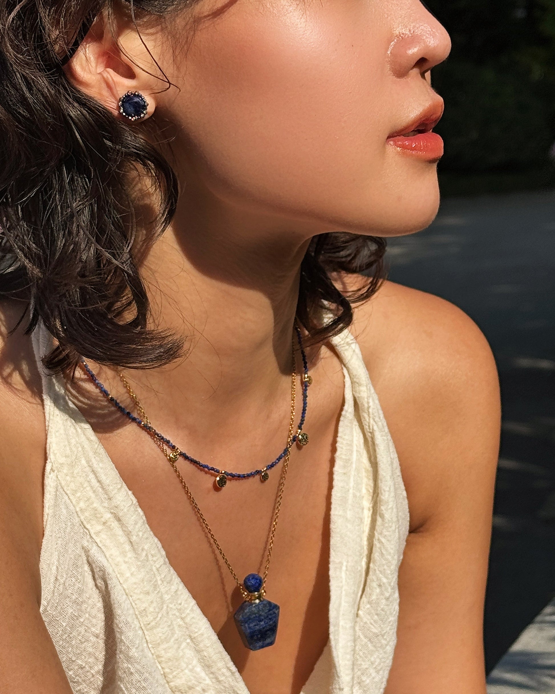 Gunmetal Lapis Lazuli Ear Studs Wander + Pray