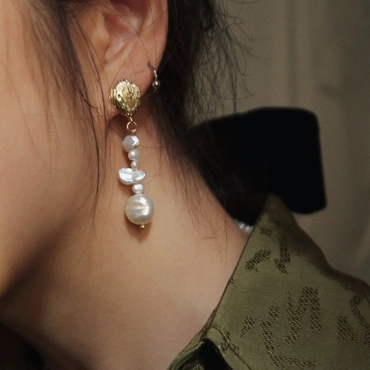 Baroque Natural Pearl Chain Earring Wander + Pray