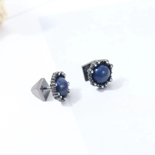Gunmetal Lapis Lazuli Ear Studs Wander + Pray