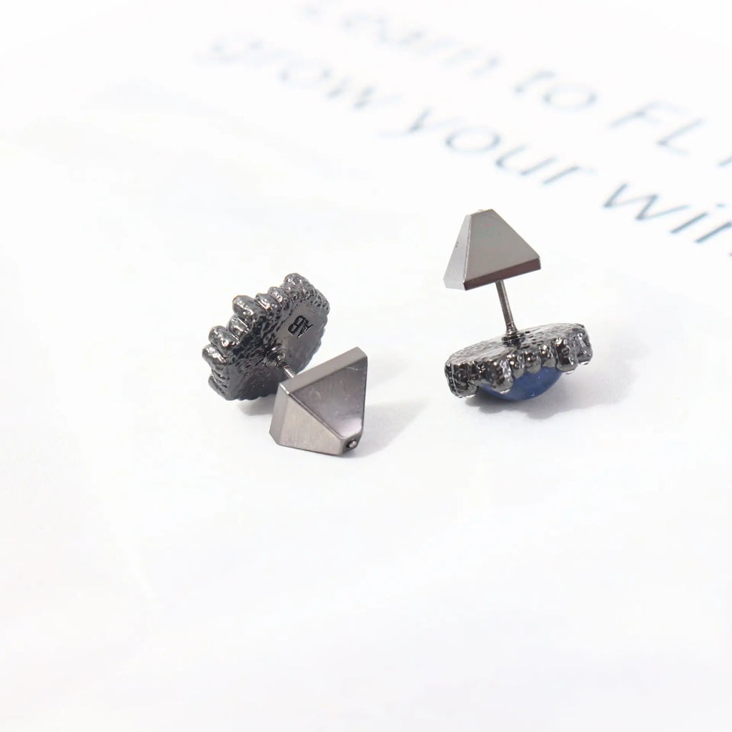 Gunmetal Lapis Lazuli Ear Studs Wander + Pray