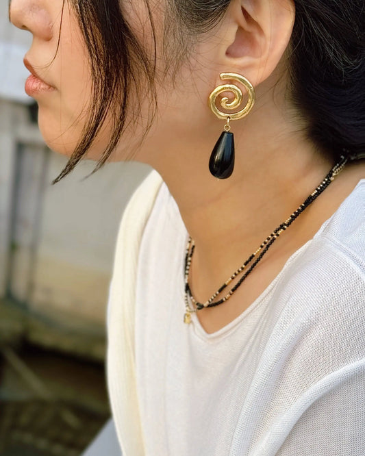 Black Drop Spiral Earring - Wander + Pray