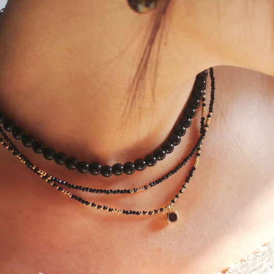Black Agate small beaded Necklace - Wander + Pray