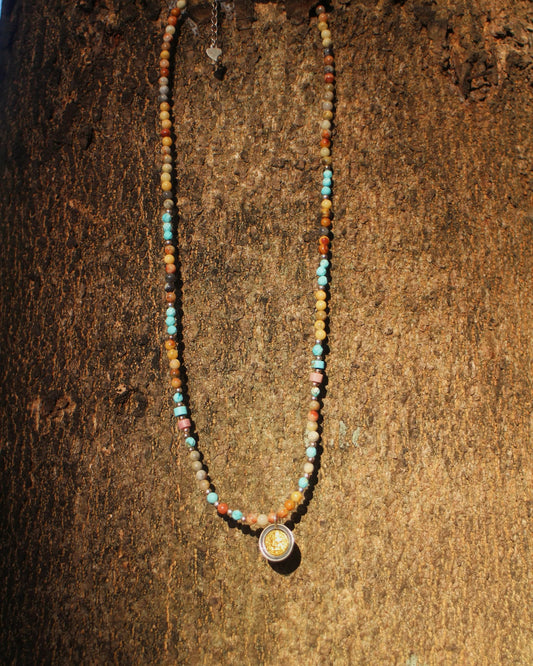 Agate Beaded necklace with Zashi Lhamo pendant Wander + Pray