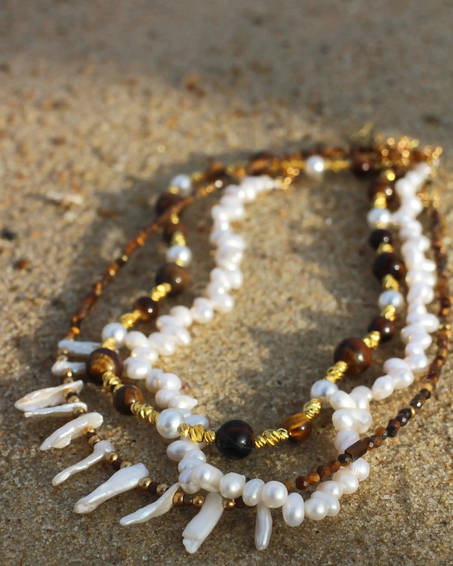 Tiger's eye and Pearl necklace Wander + Pray