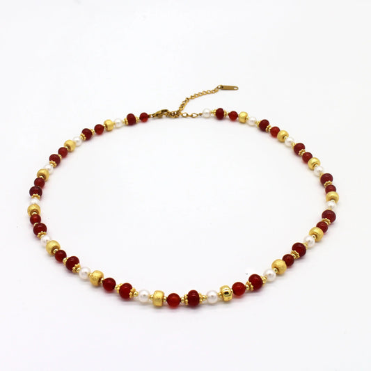 Red agate Classic beaded necklace Wander + Pray