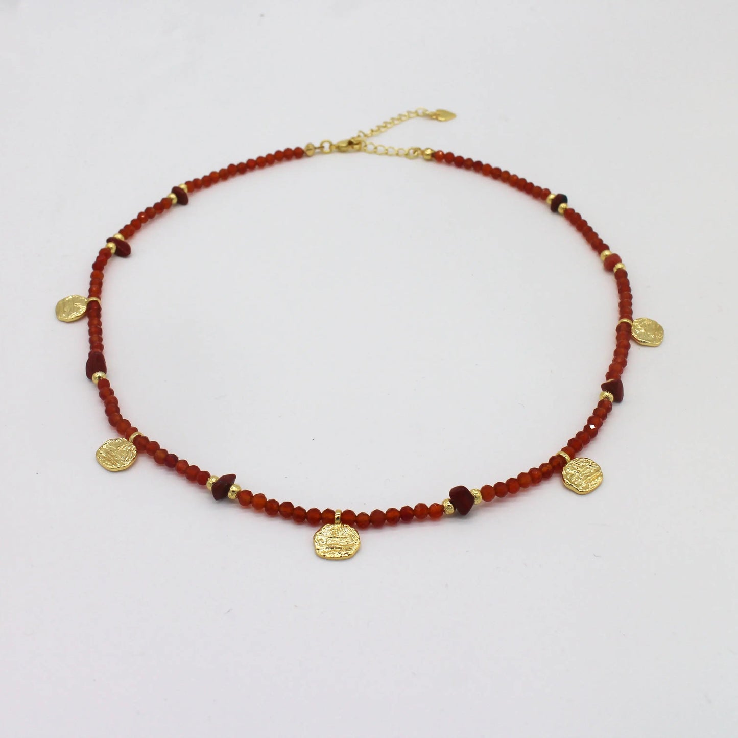 Red agate and Jasper collar necklace with coins Wander + Pray