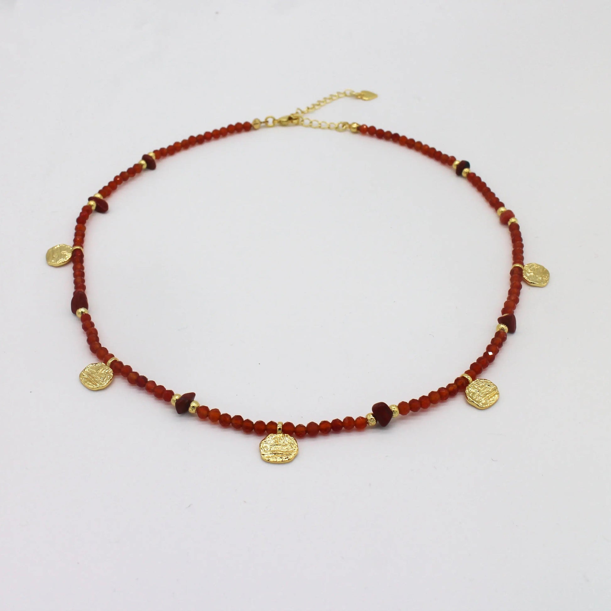 Red agate and Jasper collar necklace with coins Wander + Pray