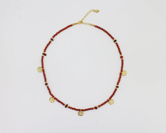 Red agate and Jasper collar necklace with coins Wander + Pray