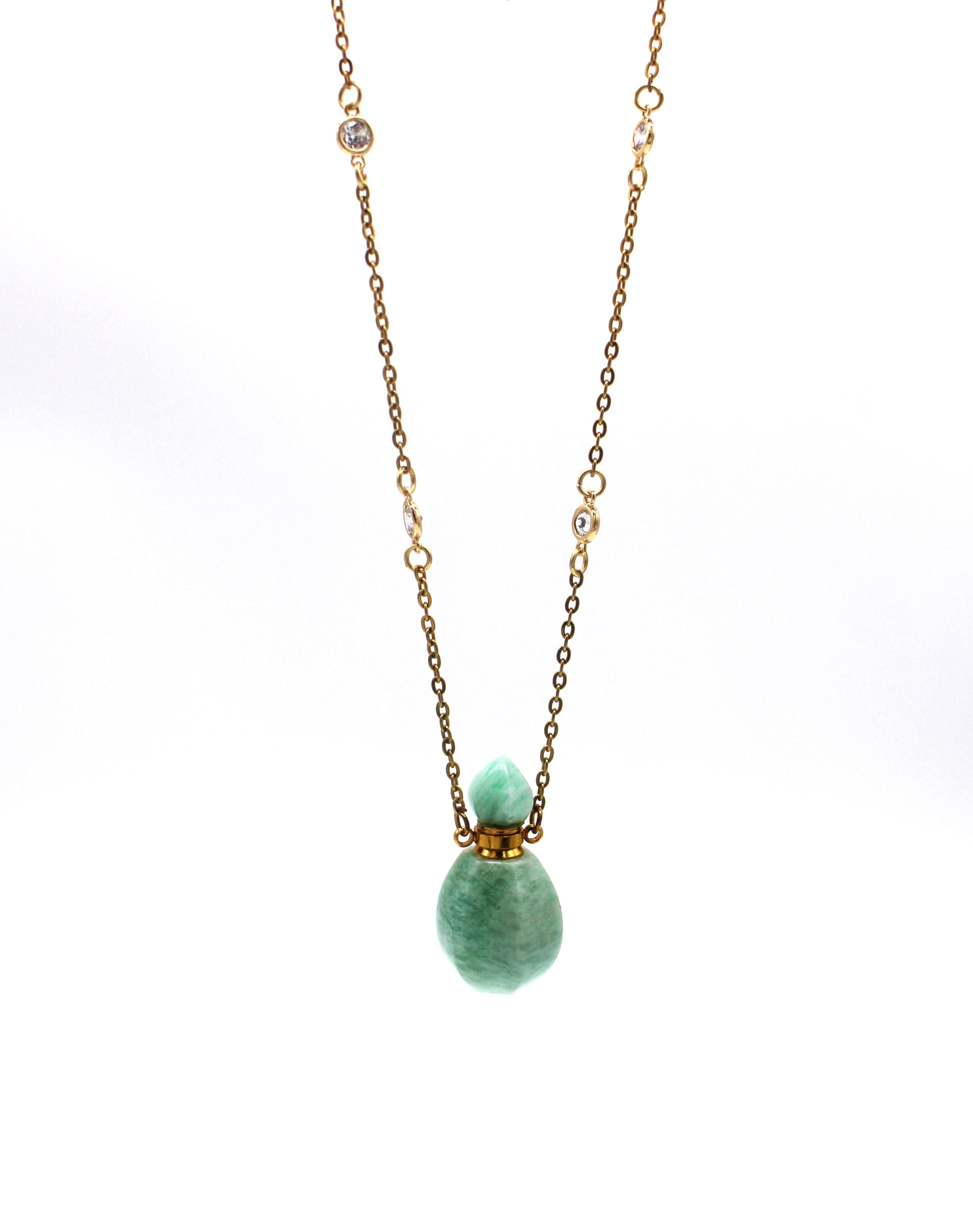 Green Bottle Necklace set Wander + Pray