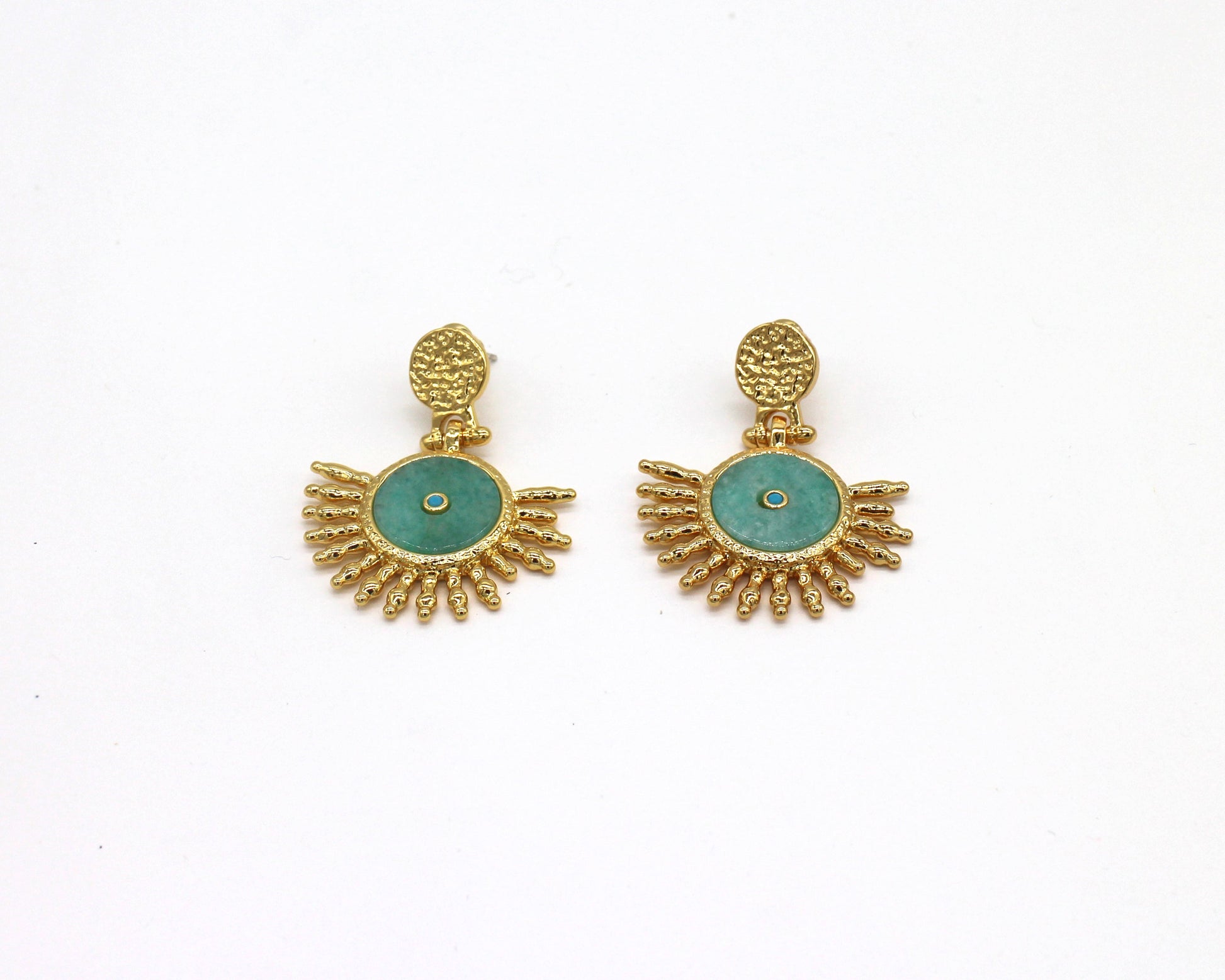 Amazonite Sun Earrings with 18K gold plating Wander + Pray