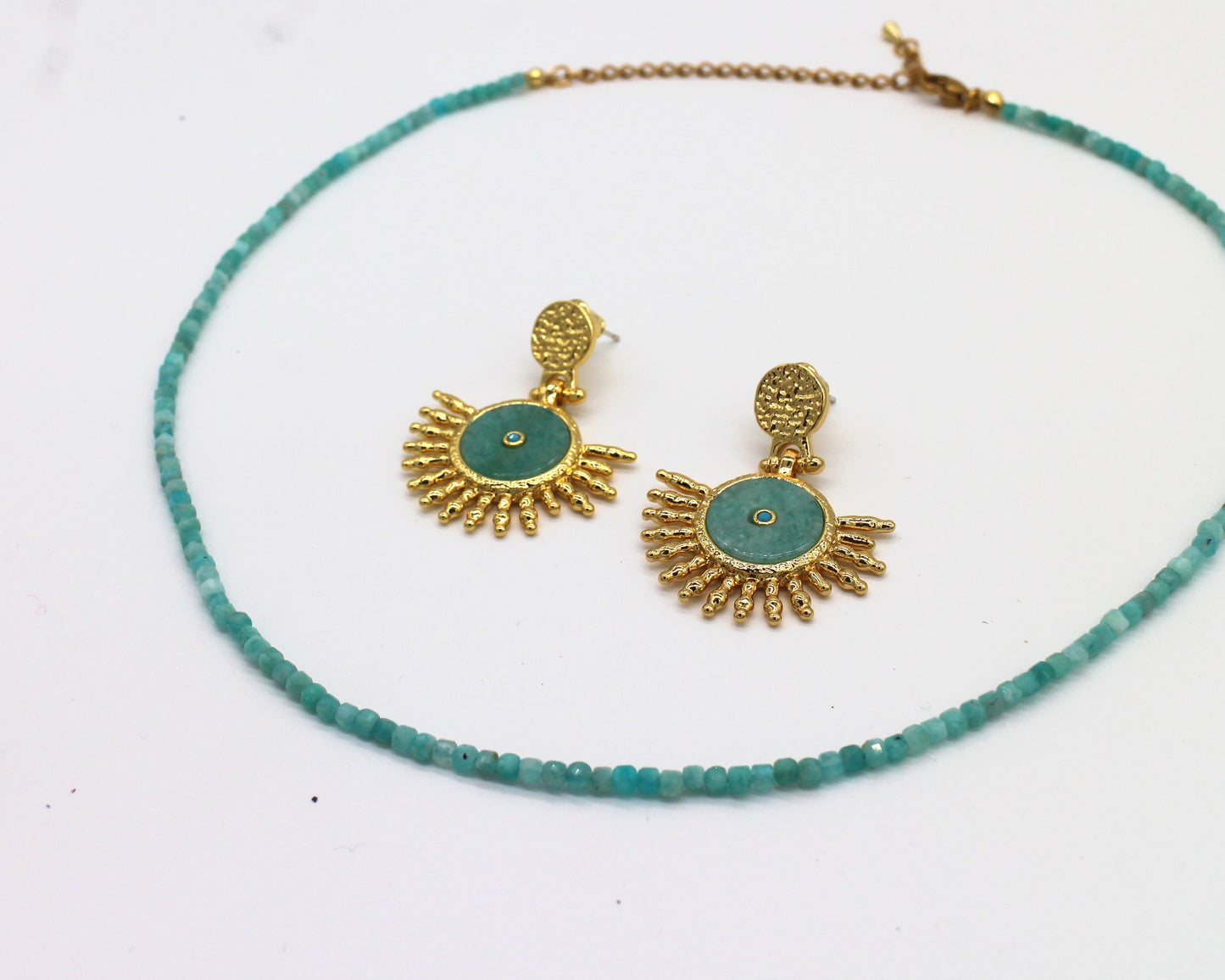 Amazonite Sun Earrings with 18K gold plating Wander + Pray