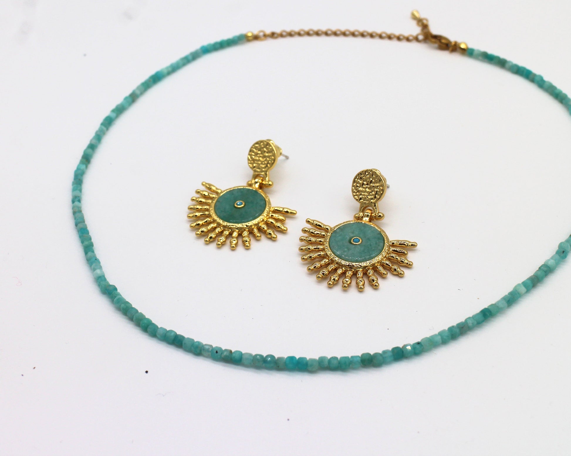 Amazonite Sun Earrings with 18K gold plating Wander + Pray