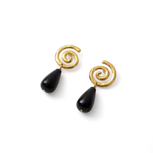Black Drop Spiral Earring - Wander + Pray