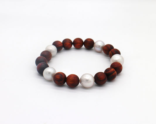 Hainan Rosewood & Iridescent Pearl Bracelet Wander + Pray