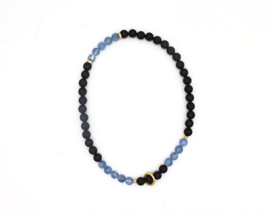 8mm Small-Leaf Sandalwood and Kyanite Bracelet with Sliding Ring Wander + Pray
