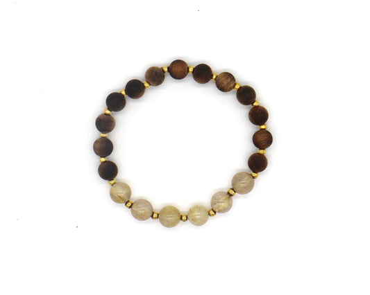 Agarwood Beads & Rutilated Quartz Bracelet Wander + Pray