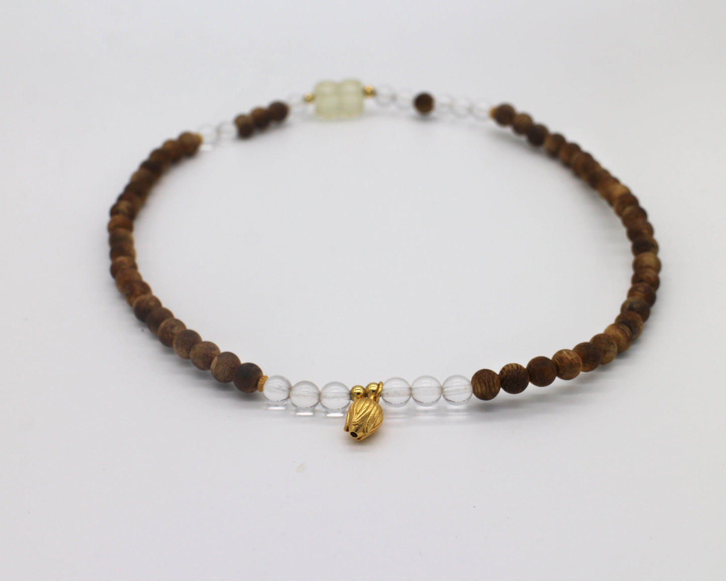 High-Quality Agarwood Bead Bracelet with Clear Crystal Wander + Pray