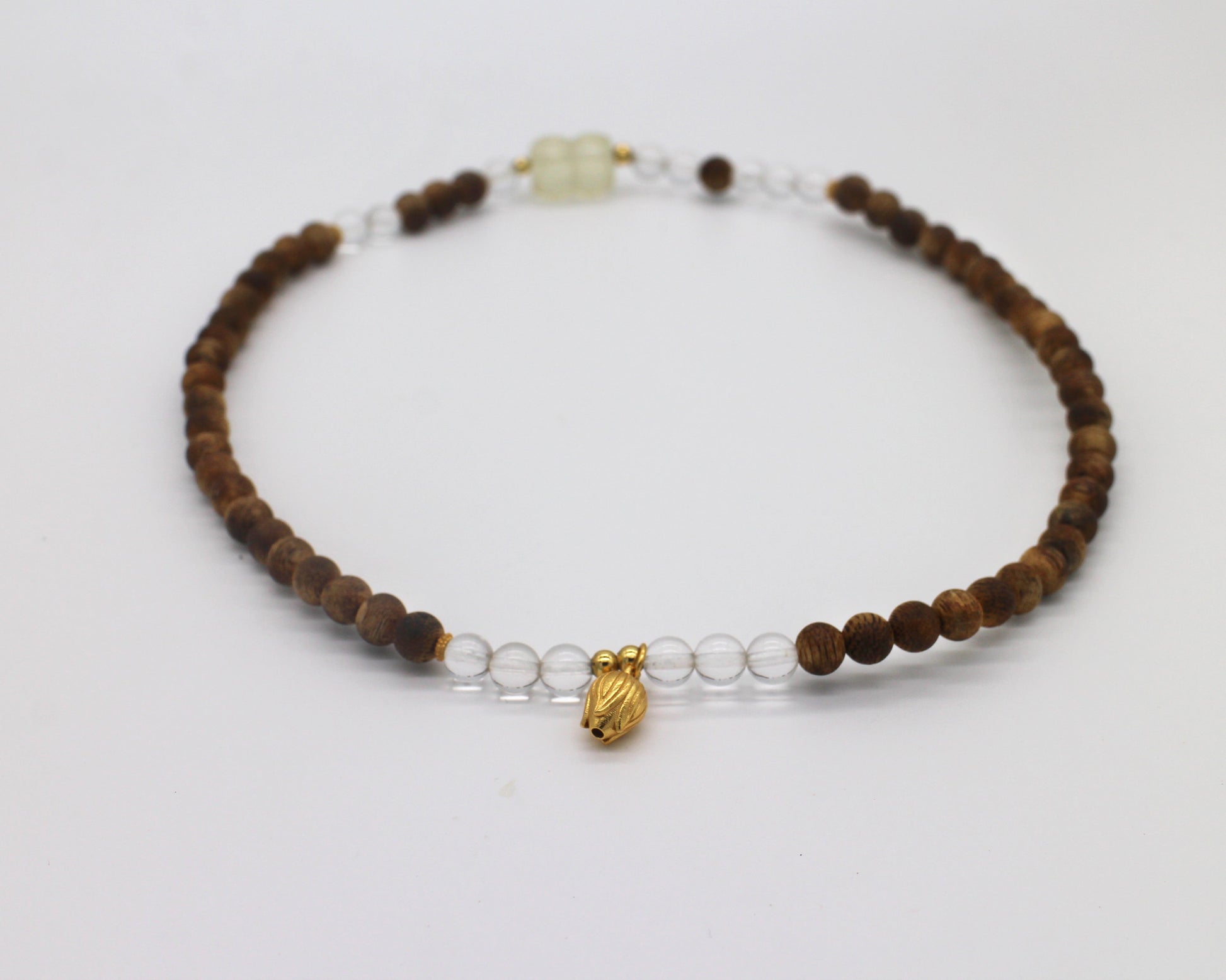 High-Quality Agarwood Bead Bracelet with Clear Crystal Wander + Pray