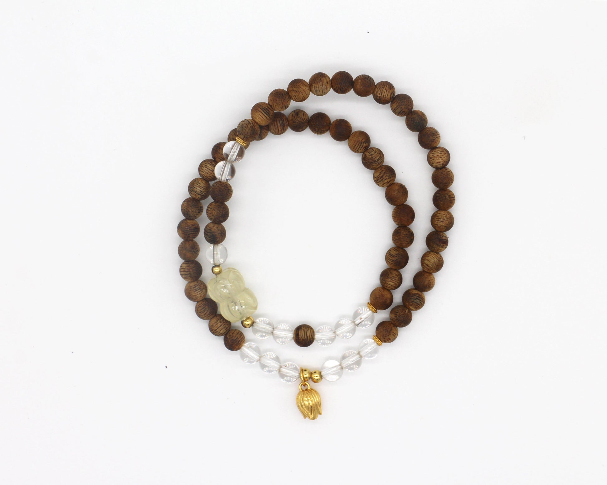 High-Quality Agarwood Bead Bracelet with Clear Crystal Wander + Pray