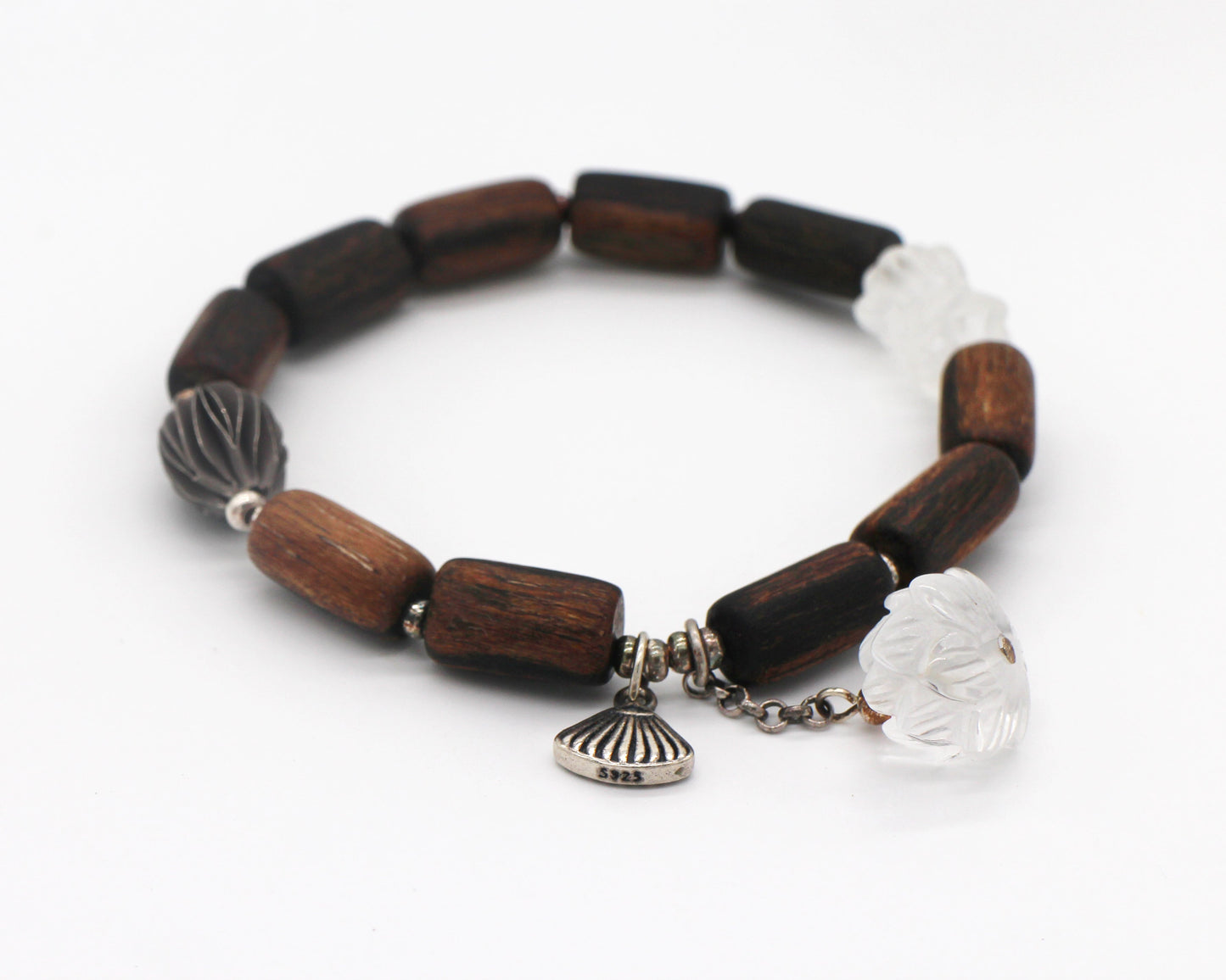 Cylindrical Agarwood Beads Bracelet with Clear Crystal Wander + Pray