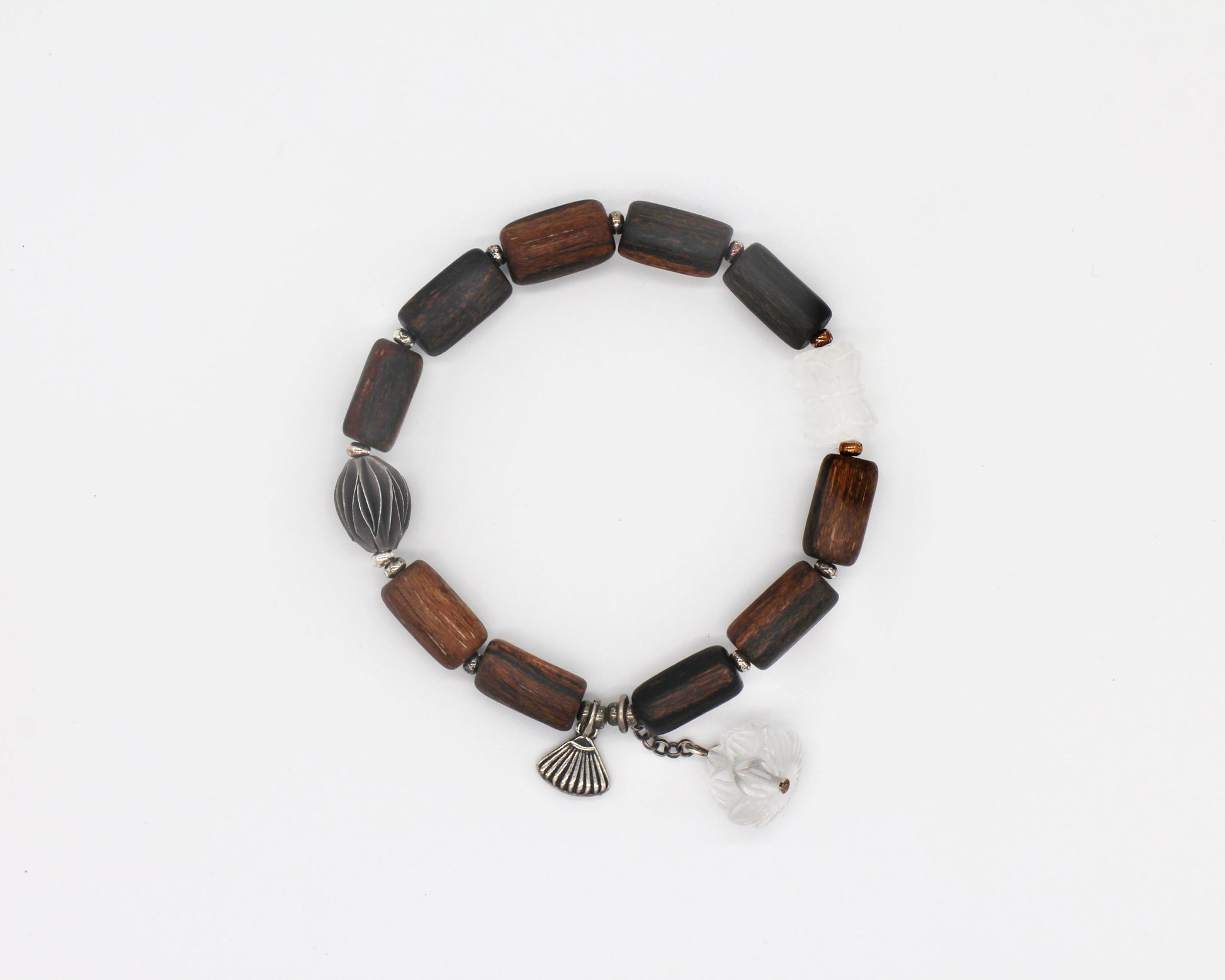 Cylindrical Agarwood Beads Bracelet with Clear Crystal Wander + Pray