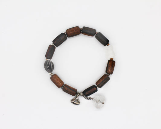 Cylindrical Agarwood Beads Bracelet with Clear Crystal Wander + Pray