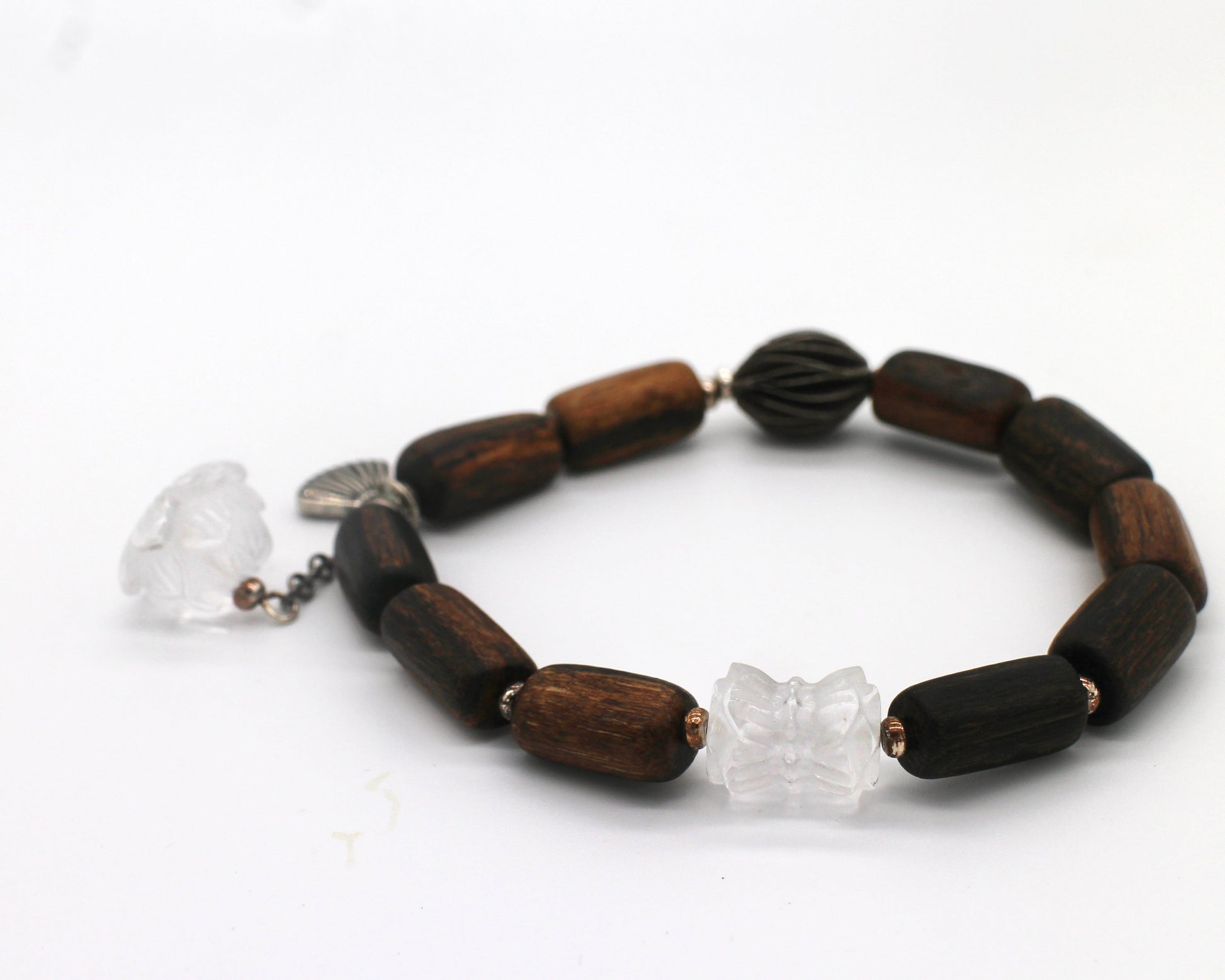 Cylindrical Agarwood Beads Bracelet with Clear Crystal Wander + Pray