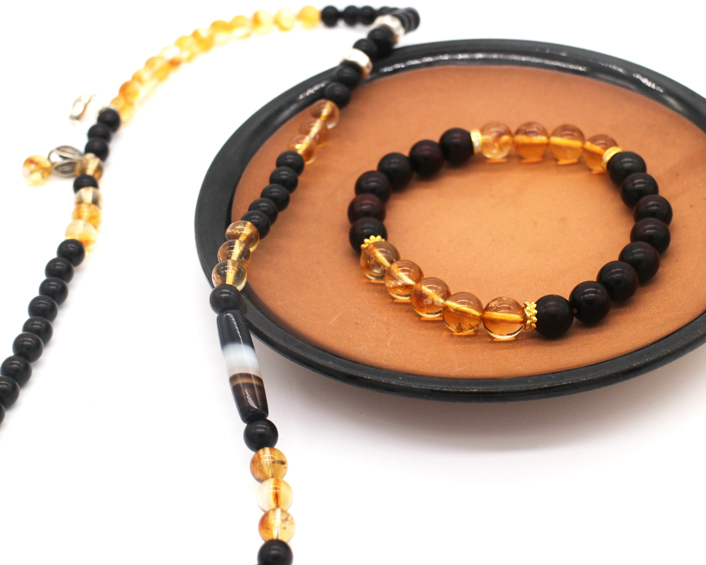8mm Small-Leaf Sandalwood and Yellow Topaz Bracelet Wander + Pray
