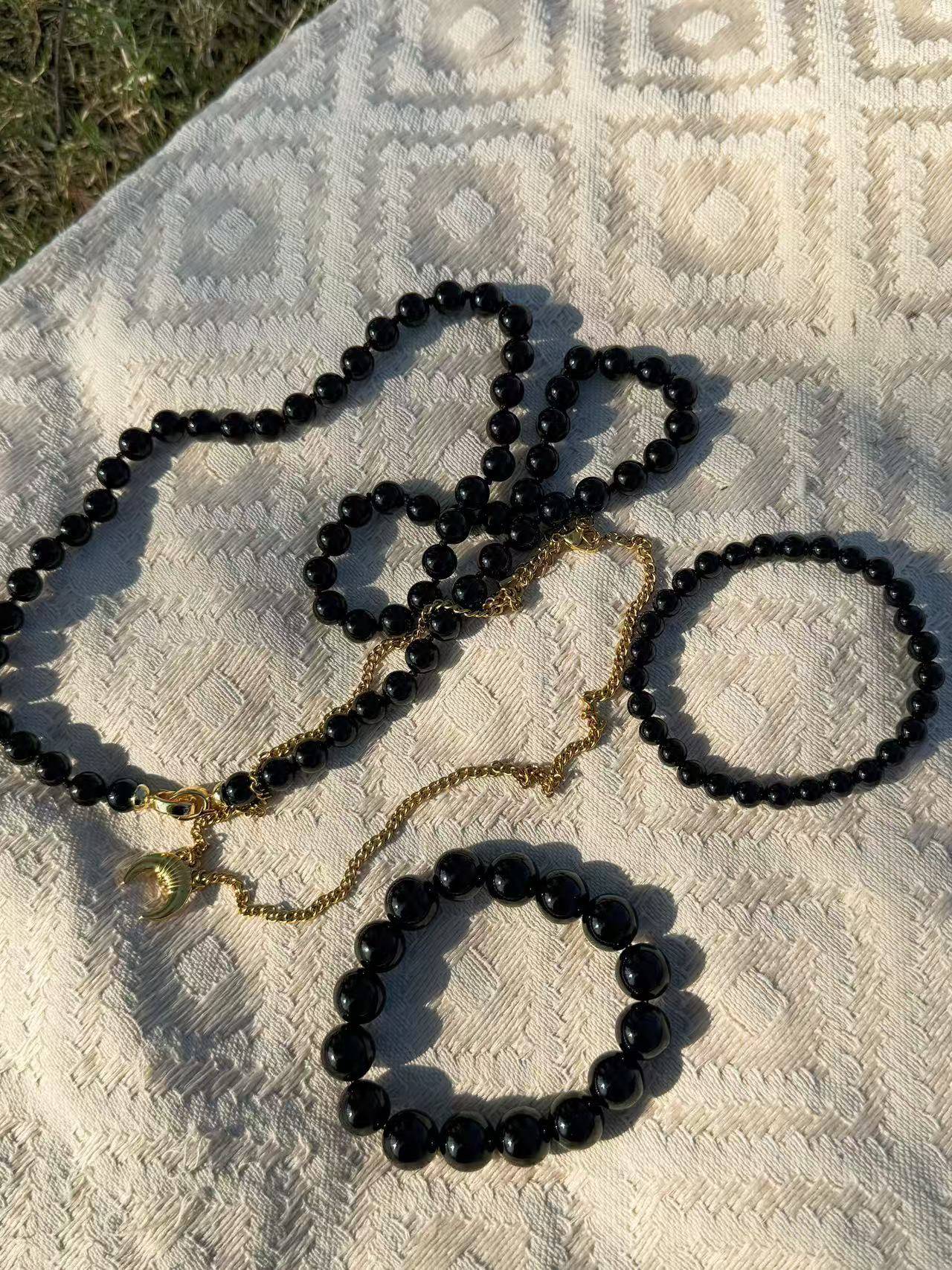 Black agate beaded Necklace - Wander + Pray